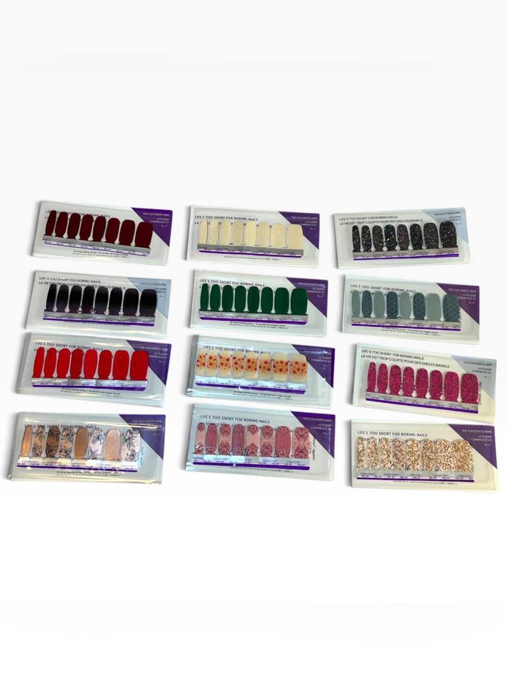 Lot of 12 Color Street Real Nail Polish Strips Glitter Fall Solid Art Sealed